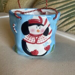 Greenbrier Penguin Ceramic Bag Table Decor Holder Christmas Holiday Penguins